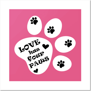 Love has four paws - Text illustration on Pink Posters and Art